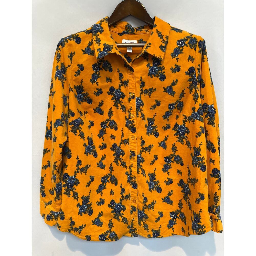 Women’s D&Co Soft Denim button down top orange and blue floral size 1X